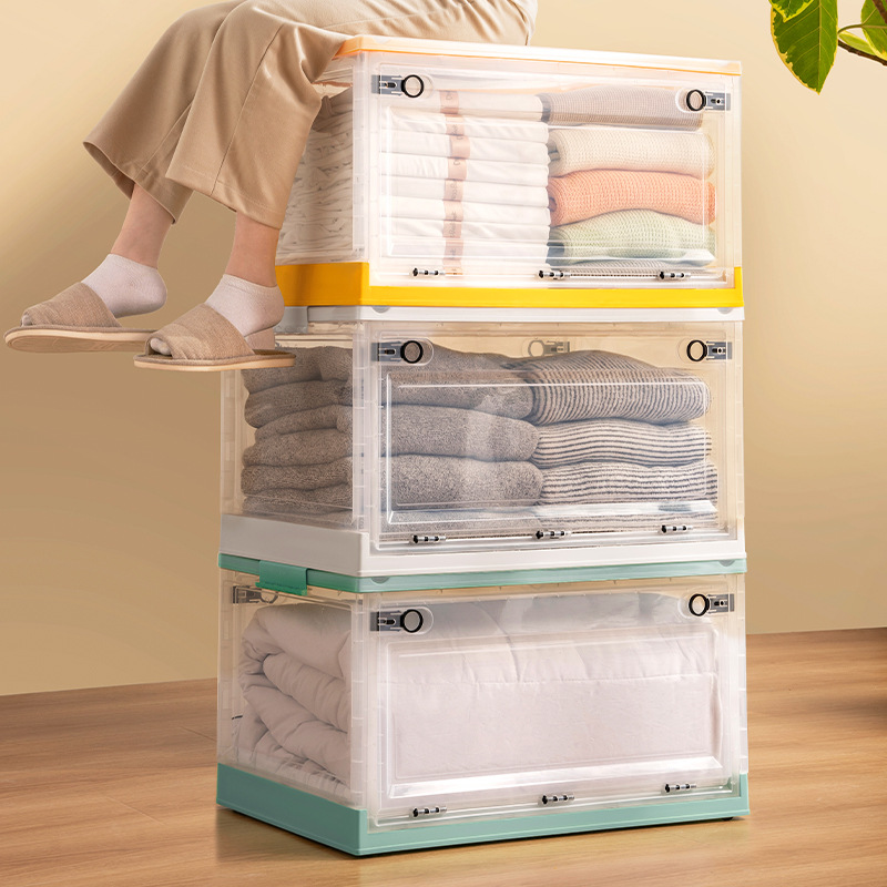 Storage Box Side Door Household Finishing Box Transparent Book Storage Box Snacks Sundries Folding Box Toy Storage Box