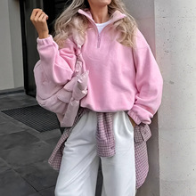 秋冬新款绒卫衣女2025新款欧美慵懒风粉色宽松套头羊羔绒外套女装