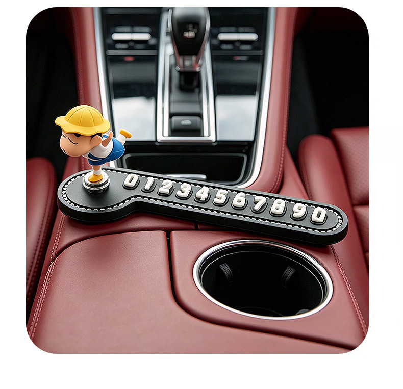 Rotatable Crayon Shin-Chan Temporary Parking Sign, Car-Mounted Silicone Anti-Slip Moving Car Number Plate, Car Decoration Ornament