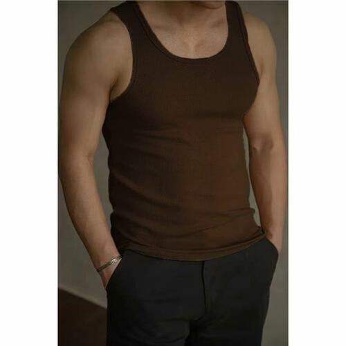 Summer high-stretch cotton vest for men, Korean style sports figure-fitting threaded sleeveless T-shirt, new style, pure rib