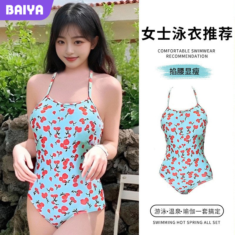 Traje de baño de una pieza para mujer 2025 linda niña con estampado de cereza puro viento puro aguas termales playa vacaciones traje de baño para mujer al por mayor