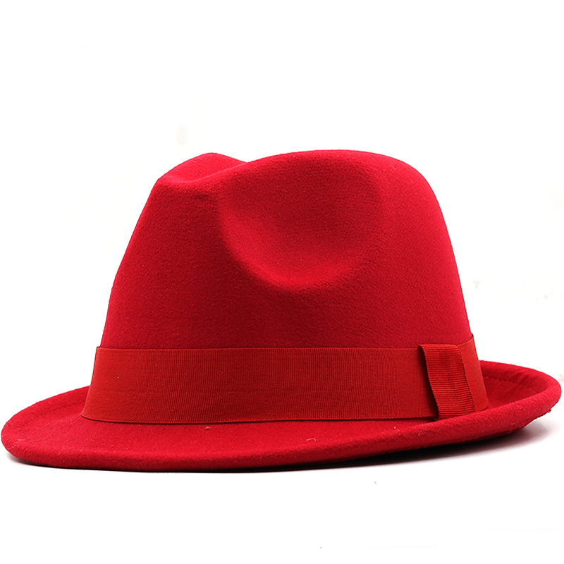 New Brim Hat Woolen Jazz Hat British Style Top Hat with Hat Solid Color Fedora Hat