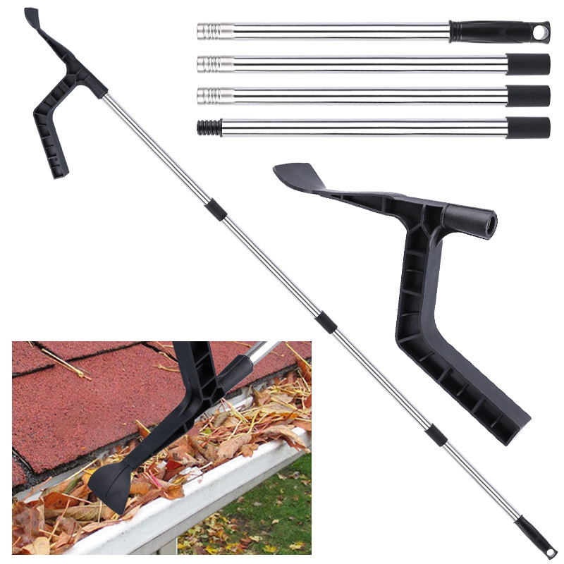 Cross-Border Gutter Leaf Shovel Plastic Hook Shovel Eaves Gutter Garbage Shovel Stainless Steel Long Pole Leaf Broom Shovel