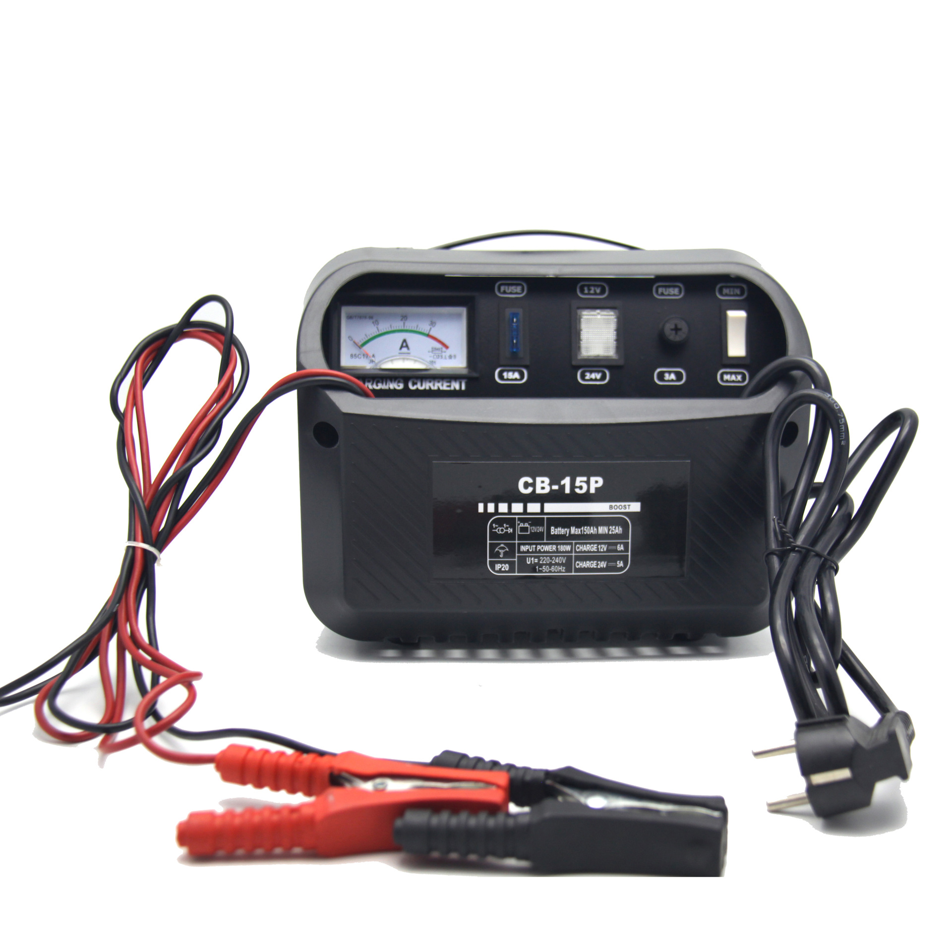 CB-15P塑料壳小型汽车电瓶车摩托车充电器24V12V应急启动电源维护