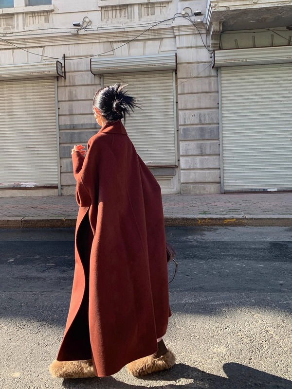 2540 #   Ouyang Quan ウール両面ウールコート、ゆったりとしたレトロなミドル丈の厚いウールコート|undefined