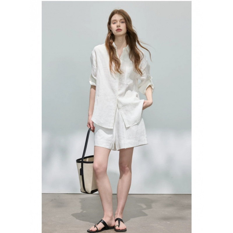 100% Linen Old Money Style Natural Breathable Shirt and Shorts Set for Women, New Summer Design, Casual Two-Piece Set 100% Linen Old Money Style Natural Breathable Shirt and Shorts Set for Women, New Summer Design, Casual Two-Piece Set