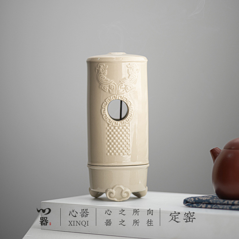 平步青云定窑陶瓷线香炉仿古创意客厅摆件沉香禅意香薰炉家用香筒