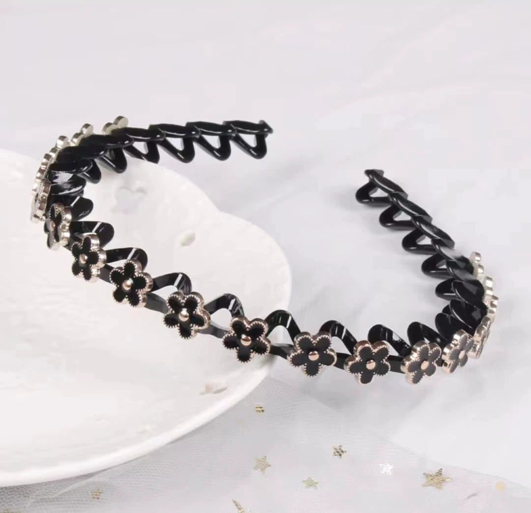 Повязка на голову/Стреп Hairgrip — жемчужная и цветочная волнистая заколка для волос, зажим для чёлки, assorted colors, 12 см