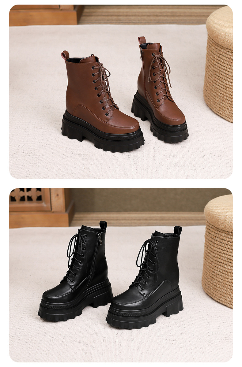 Boot nữ đế tăng chiều cao 10cm dây buộc mùa thu đông — Lớp lót nhung đen, Lớp lót đơn màu nâu sẫm, Lớp lót đơn màu đen, Lớp lót nhung màu nâu sẫm chi tiết 20