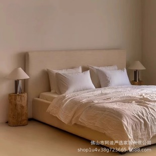 Wabi-Sabi Style Fabric Soft Bed Retro Accessible Luxury Double Bed 1.8m Scandinavian Modern Simple Master Bedroom Greek Bed Wedding Bed