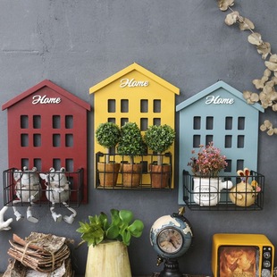 American Retro Simple Wall Hanging Storage Small House Clothing Store Decorations Kindergarten Decoration Wall Decoration Iron Art