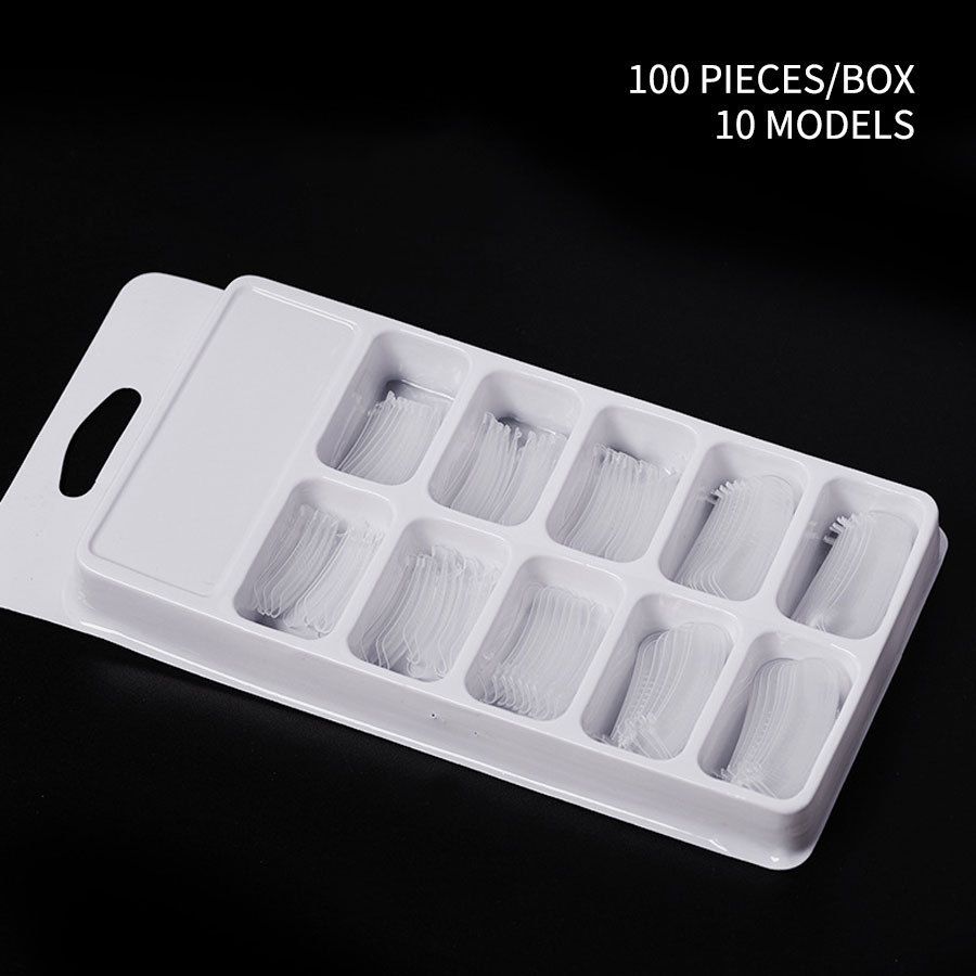Extensión transfronteriza molde de uñas pieza de uñas de cristal en caja bandeja sin papel reutilizable extensión rápida molde de uñas al por mayor