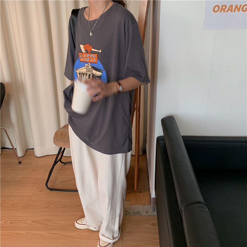 Dam t-shirt med cartoon tryck lös passform sommar topp_voghion.com