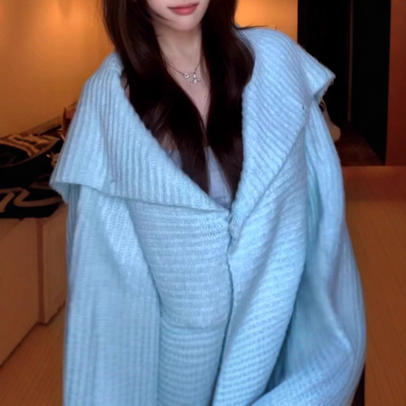 Autumn Atmosphere Wear Sweater Jacket Women's Autumn and Winter 2025 New Lazy Style Navy Collar Knitted Cardigan Top