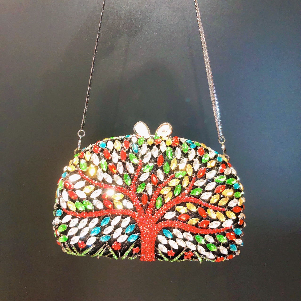 Túi clutch nữ đính đá hình cây kim loại rỗng, túi cầm tay dự tiệc — Màu vàng chi tiết 13