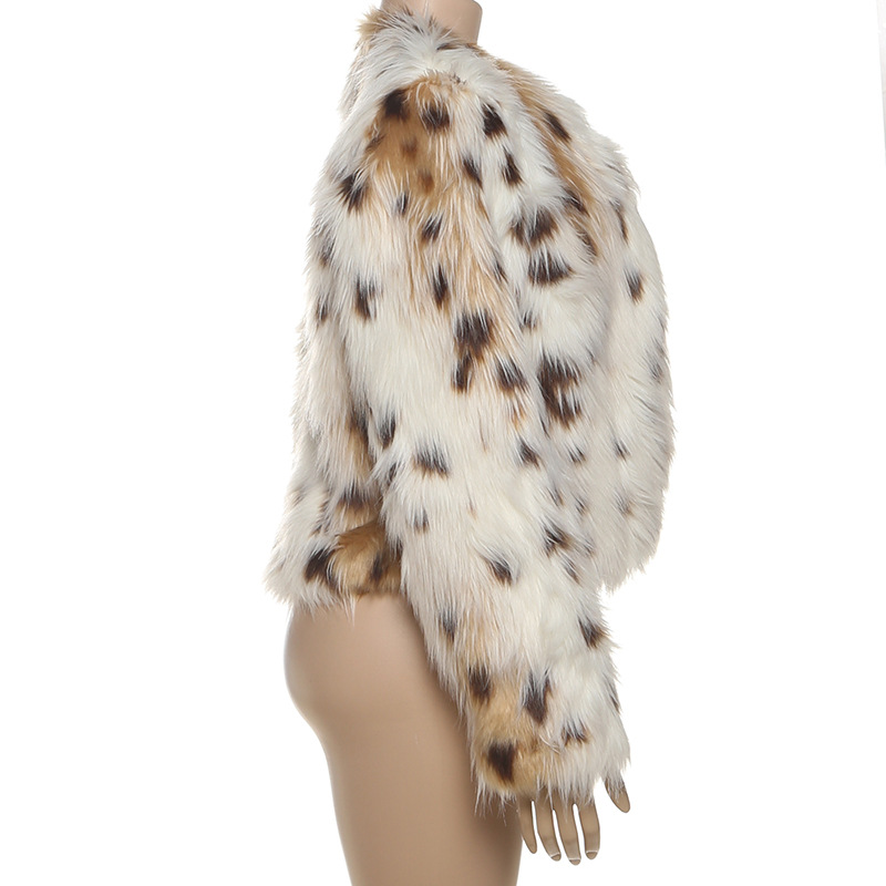 Fall All Match Leopard Print Spotted Long Fur Warm Long Sleeves Coat