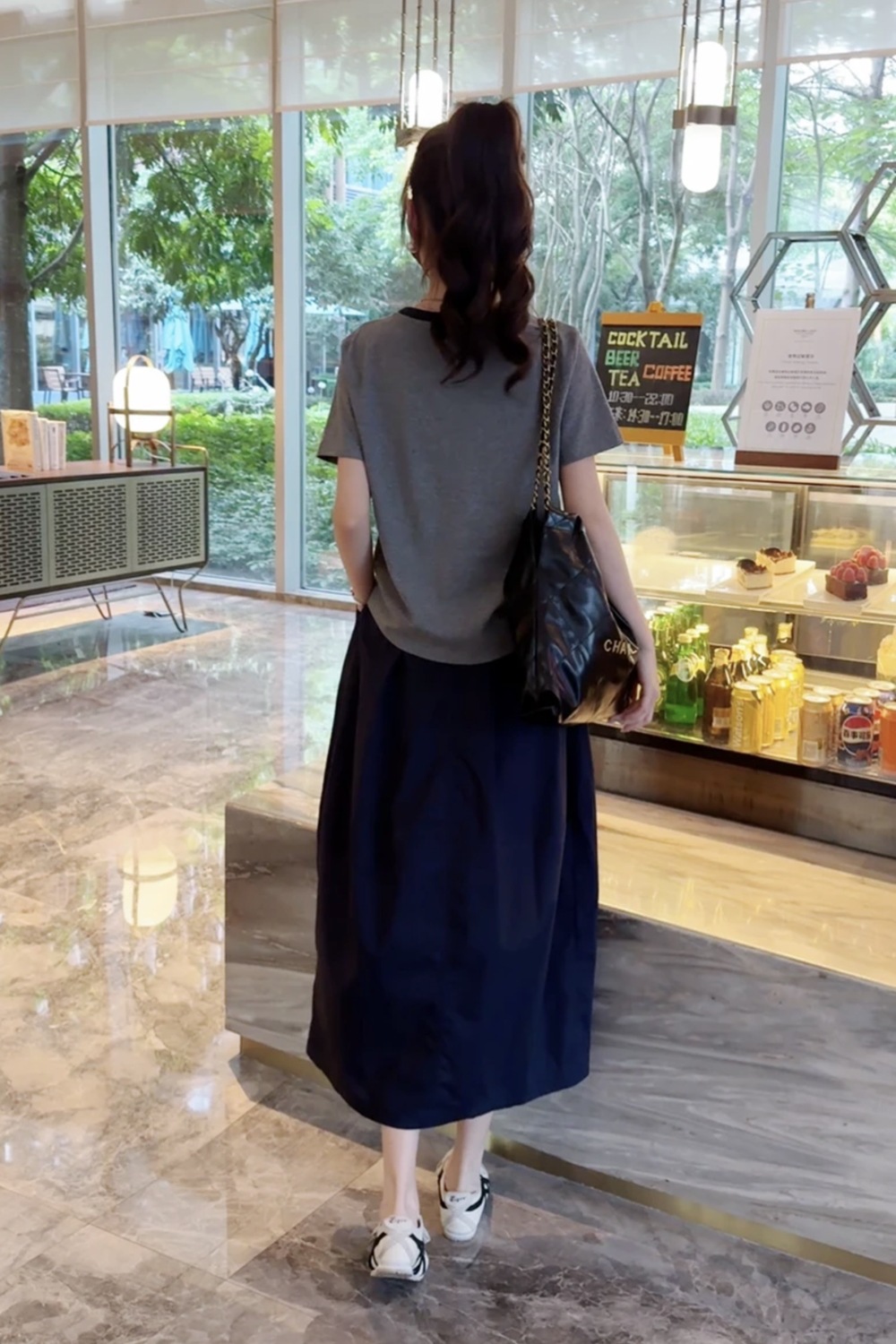 Áo thun nữ cổ tròn in chữ phối màu tay ngắn mùa hè 2026 — Trang phục [Áo+váy], Lời bài hát: Dark Blue (Single Half Dress), Lời bài hát: Grey (One Piece Top) chi tiết 7