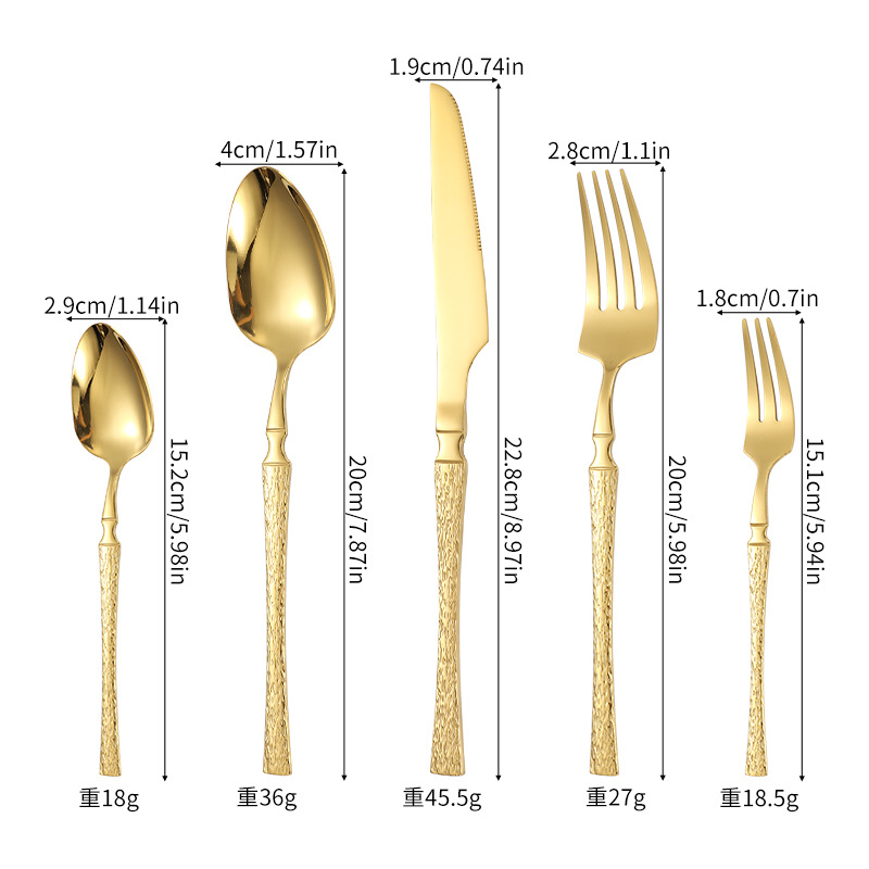 Cuchillos, tenedores y cucharas de acero inoxidable con cintura pequeña transfronteriza Juego de vajilla de acero inoxidable con cuchillo y tenedor de filete dorado, juego de 20/24/30