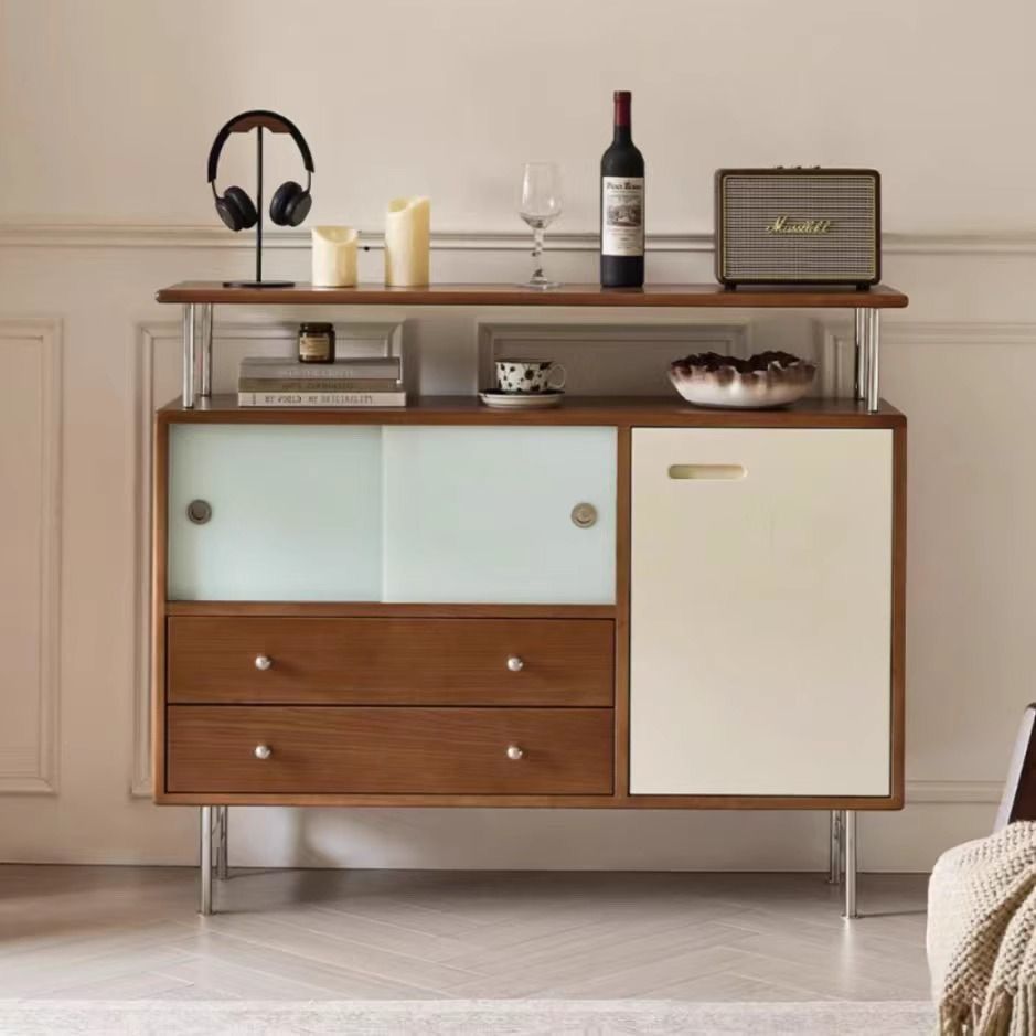 Nordic Sideboard Solid Wood Mid-Century Style Integrated Wall Storage Cabinet Small Apartment Living Room Storage Cabinet