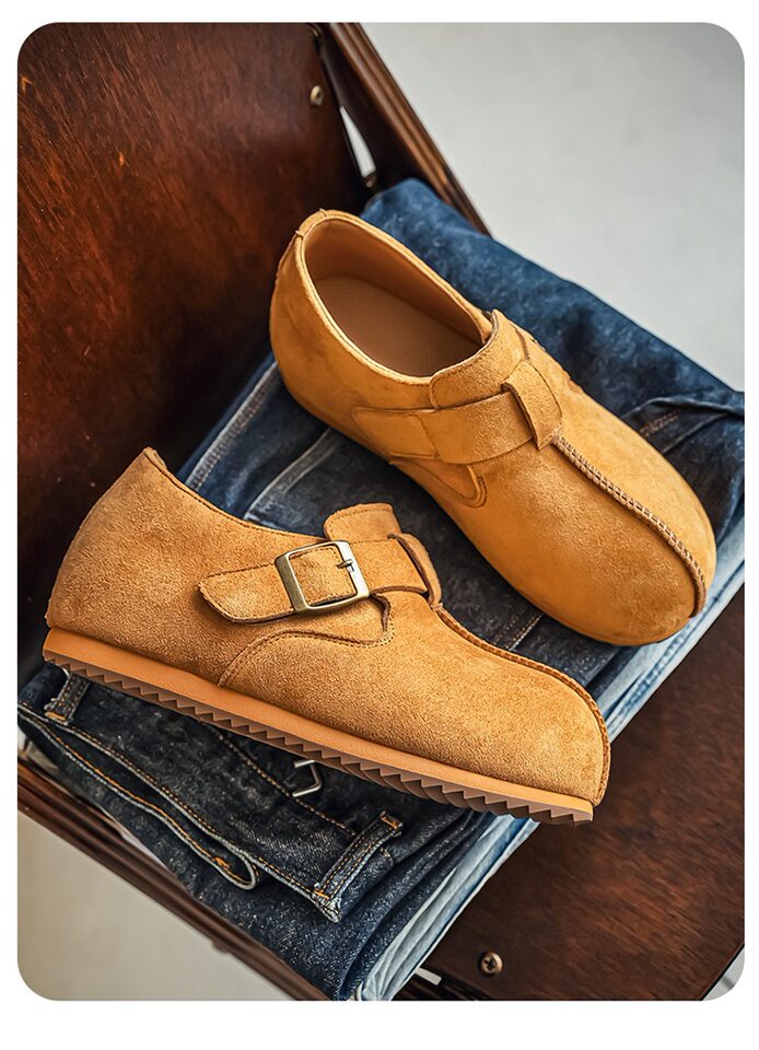 Giày lười nam mũi tròn phong cách retro, dễ xỏ, chống trượt, gót vừa 3-5 cm — 2873 màu kaki, 2873 màu vàng, 2873 màu đen chi tiết 8