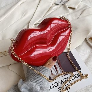 Cross-border Funny Lips Women's Bag 2024 Summer New Korean Style Fashionable Instagram Style Women's Bright Chain Shoulder Crossbody Bag