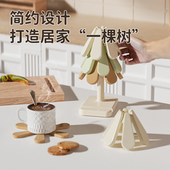 [オリジナル] 断熱シリコンプレースマットとコースターセット、クリスマスツリー、火傷防止キッチン用品、高温耐性家庭用食器