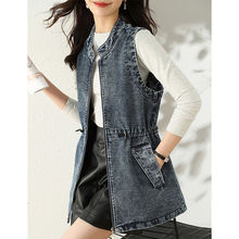 大码收腰中长款牛仔马甲外套女春装2025新款复古宽松坎肩马夹背心