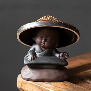 中式禅意小和尚茶漏斗笠过滤器茶滤一体过滤网功夫茶具配件茶宠摆