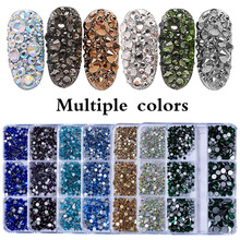 跨境平底钻彩钻美甲饰品混装水晶玻璃钻香槟色指甲装饰6格盒批发