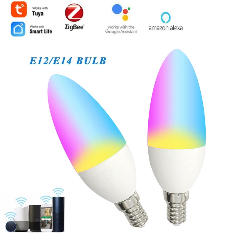 Граффити умная ZigBee свеча 5Вт, лампа C37, цоколь E14, совместима с голосовым управлением Alexa/Google/Hue