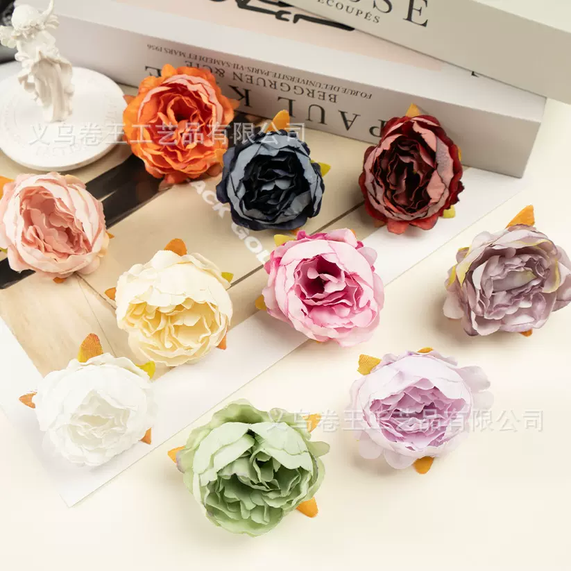 仿真玫瑰油画小牡丹5cm花头背景墙插花头饰发饰配件干花手捧花