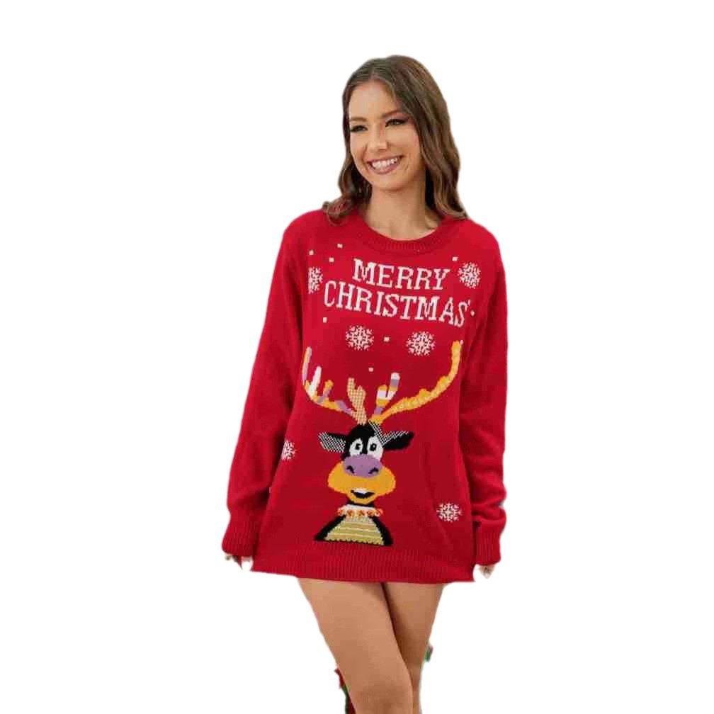 Cross-border foreign trade women's clothing Amazon AliExpress Christmas letter elk jacquard sweater pullover round neck sweater for women