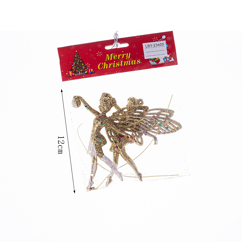 Fábrica de comercio exterior al por mayor decoración de Navidad oro brillante polvo ángel colgante árbol de Navidad colgante de plástico decoración