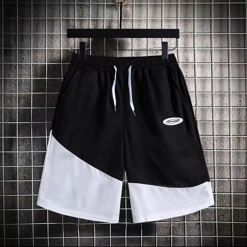 Dünne, lässige Sporthose für Herren, schweißabsorbierend, atmungsaktiv, Übergröße, locker, trendig, Fünf-Punkt-Schnitt_voghion.com