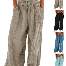 2025亚马逊独立站热卖女士休闲时尚纯色绑带口袋阔腿裤长裤休闲裤