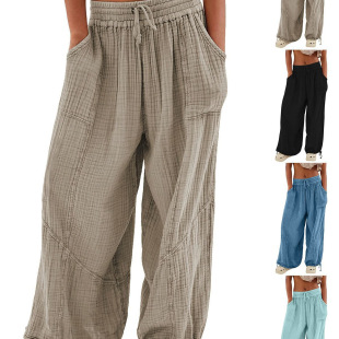 2025 Amazon Independent Station Hot Selling Women's Casual Fashion Solid Color Strap Pocket Wide Leg Pants Trousers Casual Pants