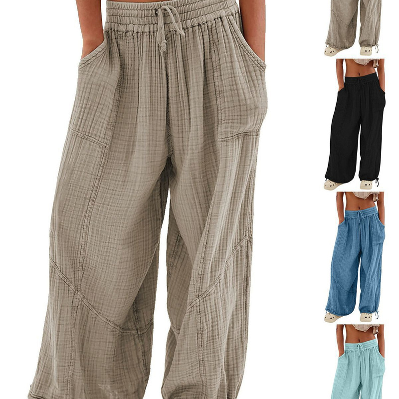 2025 Amazon Independent Station Hot Selling Women's Casual Fashion Solid Color Strap Pocket Wide Leg Pants Trousers Casual Pants 2025 Amazon Independent Station Hot Selling Women's Casual Fashion Solid Color Strap Pocket Wide Leg Pants Trousers Casual Pants