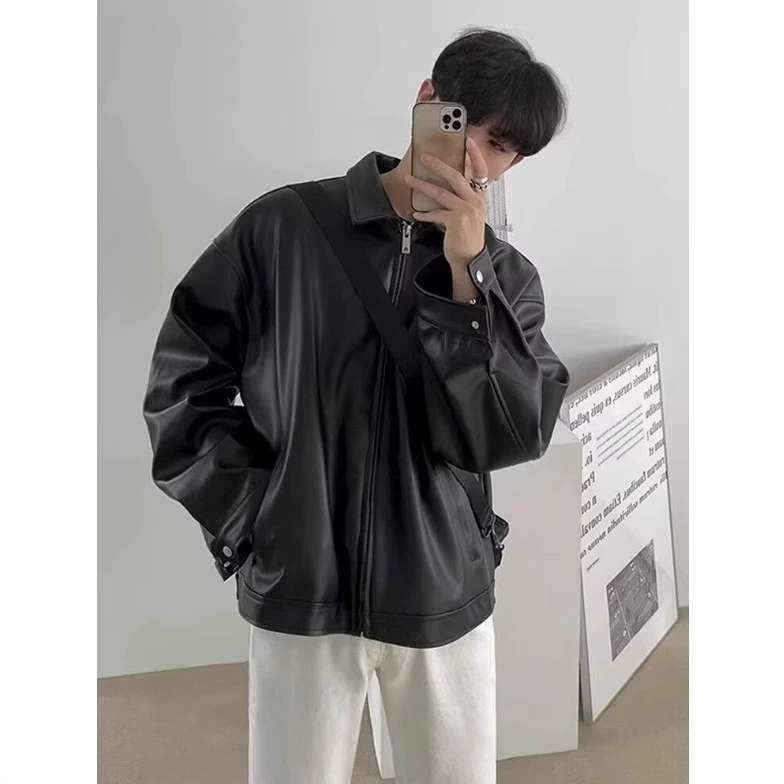 Кожаная куртка Мужская кожаная куртка автомобильная одежда Повседневная прилив Красивый ретро Весна и Осень Черная мужская кожаная одежда PU
