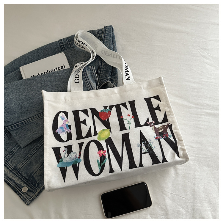 Large-capacity letter canvas bag 2025 new style ins printed versatile shoulder bag for commuting and portable ladies' tote bag undefined