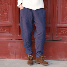 25冬新款棉麻女装文艺复古夹棉加厚保暖休闲棉麻长裤女式拼接棉裤
