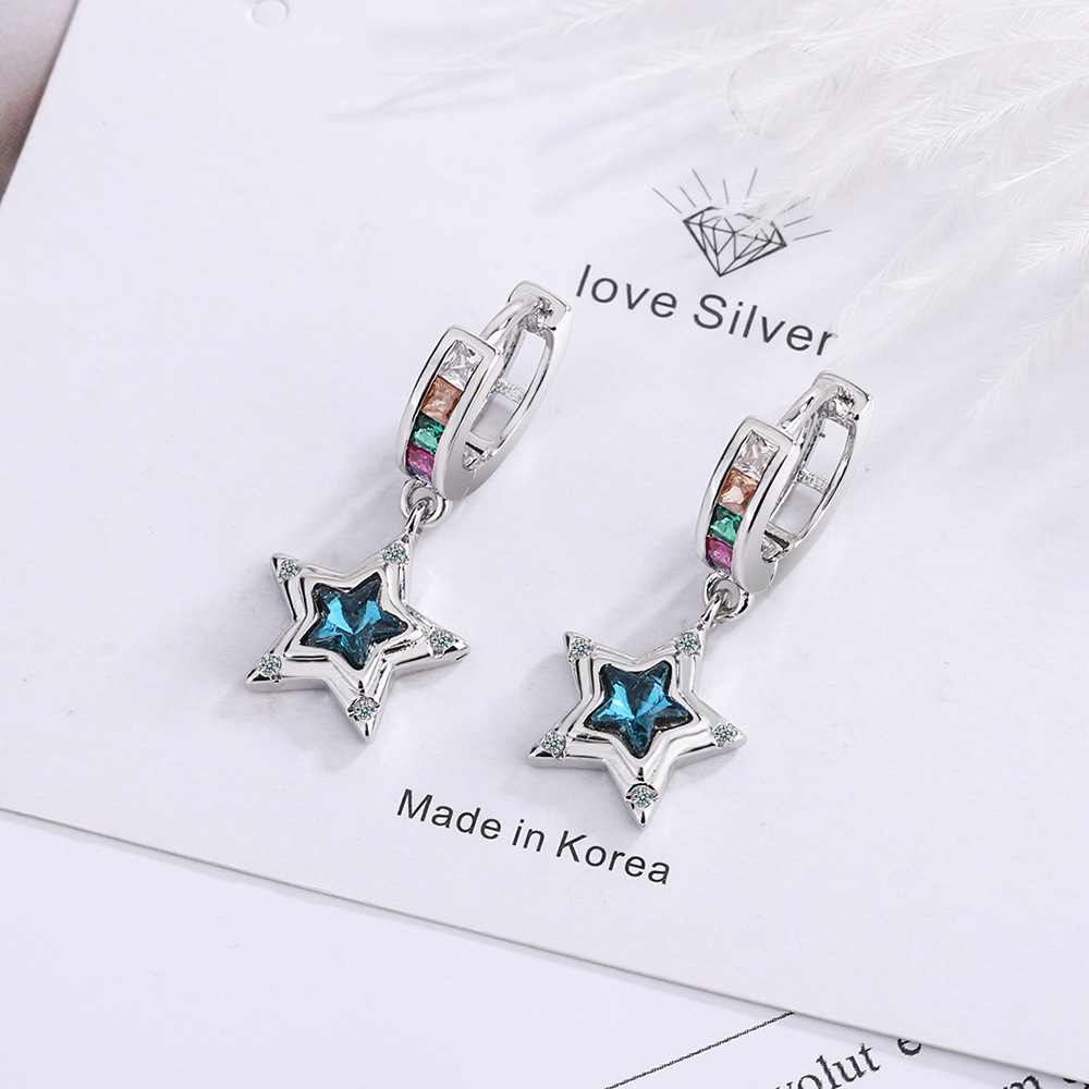 1 Paire Rétro Star Le Cuivre Incruster Strass Boucles D'oreilles display picture 3