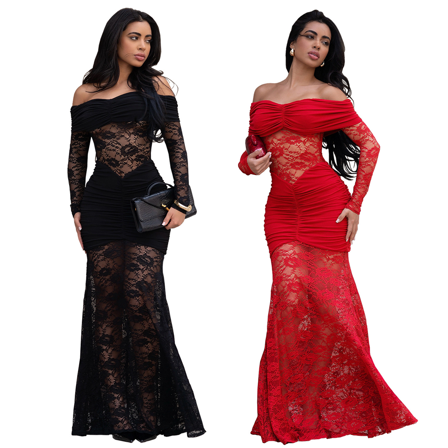 C7620 Aliexpress transfronterizo amazon ropa de moda europea y americana sexy de hombro de encaje vestido de cadera