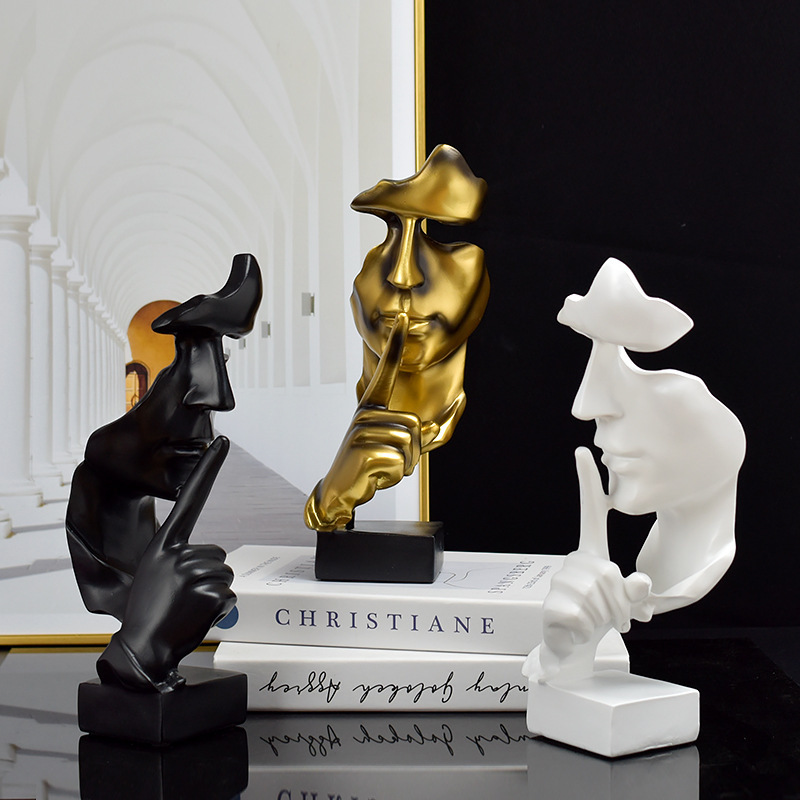 European Silence is Gold Abstract Statue Resin Crafts Ornaments Living Room Office Desktop Jewelry Creative Gifts