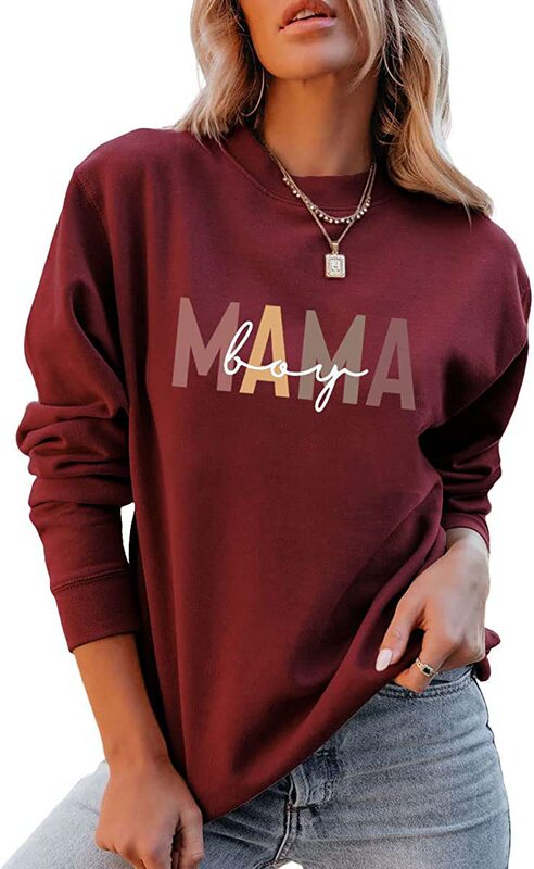 Mama Mom's Sweatshirt Women's Long Sleeve Pullover Casual Loose Round Neck Autumn Pullover Sweatshirt for Women Cross-Border Trade