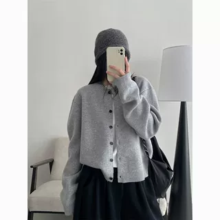 日系复古简约休闲纯色针织开衫2026秋冬宽松慵懒风毛衣外套女外搭