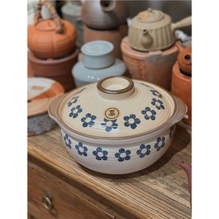 Small Blue Flower Japanese-style Soil Cooking Pot Stew Pot Soup Pot High Temperature Resistant Household Casserole Ceramic Pot for Gas Stove