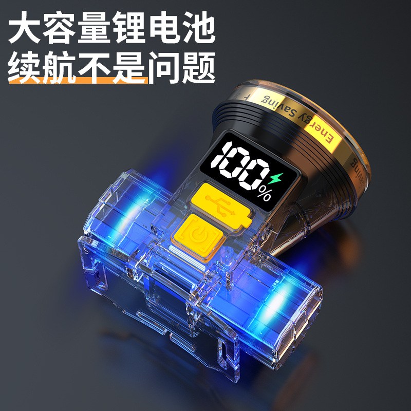 Pantalla eléctrica digital faro fuerte luz larga resistencia inducción faro al aire libre camping cabeza-montado linterna iluminación faro