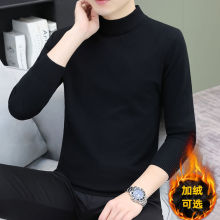 秋季款韩版男青年纯色针织衫修身套头半高领加绒加厚保暖休闲毛衣