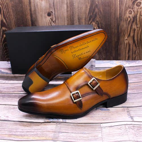 Men's Leather Shoes Genuine Leather Buckle Monk Shoes Business Formal Shoes Brown Black Pointed Toe Handmade Leather Shoes for Men