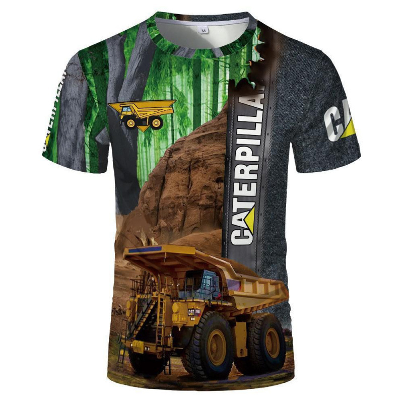 TK人気 CAT掘削機 3D立体インク メンズT アメリカンワークウェア風 通気速乾半袖Tシャツ|undefined